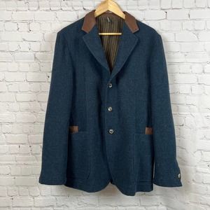 Braddock Time for Peace Italian Jacket Navy Blue Faux Leather Details Mens 52 XL